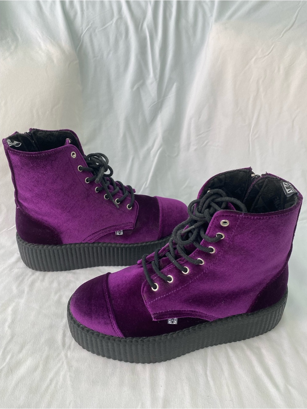 T.U.K. Purple Velvet Playform Boots - Picture 2 of 15